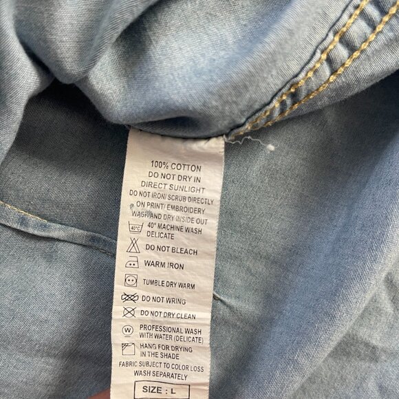 Stile Benetton 100% Cotton Blue Denim Chambray Camouflage Flip Cuff Shirt Mens L - Picture 6 of 6